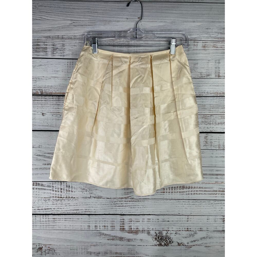 Adam Lippes 100% Silk Cream Pleated Mini Skirt 2 Career Business Formal Preppy